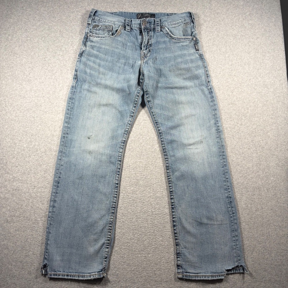 Silver Jeans Zac Relaxed Fit Straight Leg Men 32x34 Blue Distressed Denim Jeans